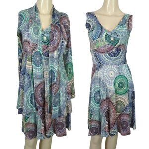 Salaam Multi-Color Mandala‎ Print two piece dress Sleeveless with blazer Dress S